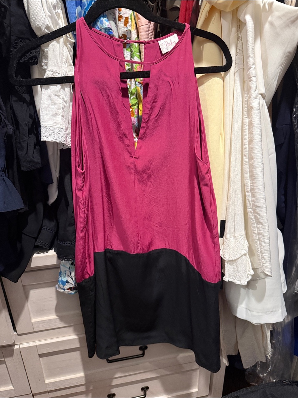 Parker Pink and Black Sleeveless Dress